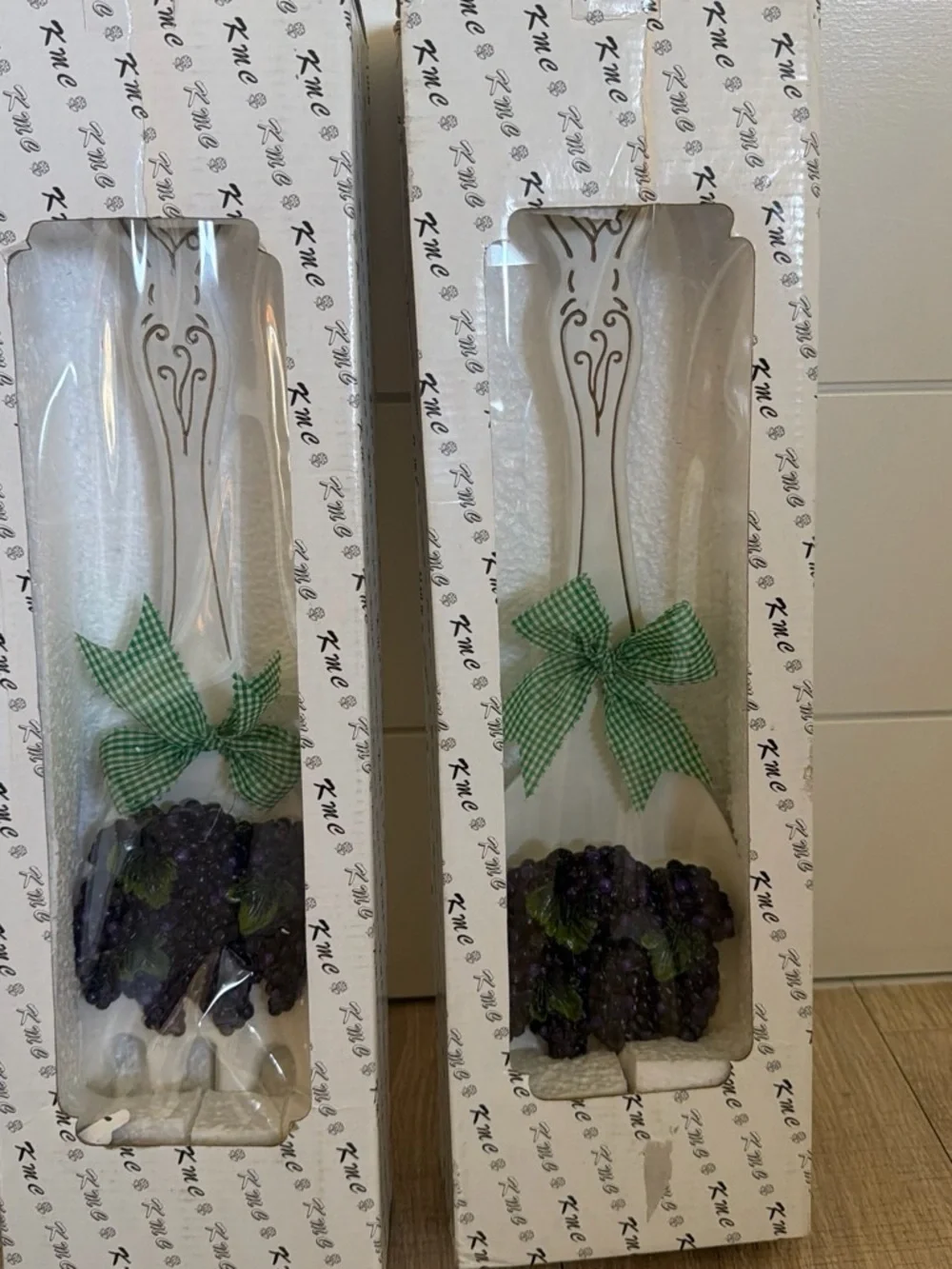 White Ceramic Decorative Fork & Spoon Wall Set with Purple Berry Accents